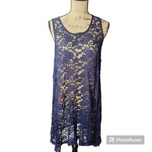 Navy Blue Sheer Lace Romantic Boho Massini Dress Large